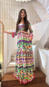 AWS2-882/25 Floral Printed Shirred Long Dress - Brown Loft