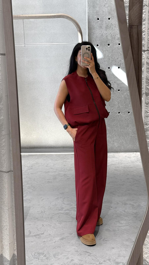 54-1025/5043 Sleeveless Jacket and Wide Leg Pants سترة بدون أكمام وبنطال واسع الساقين