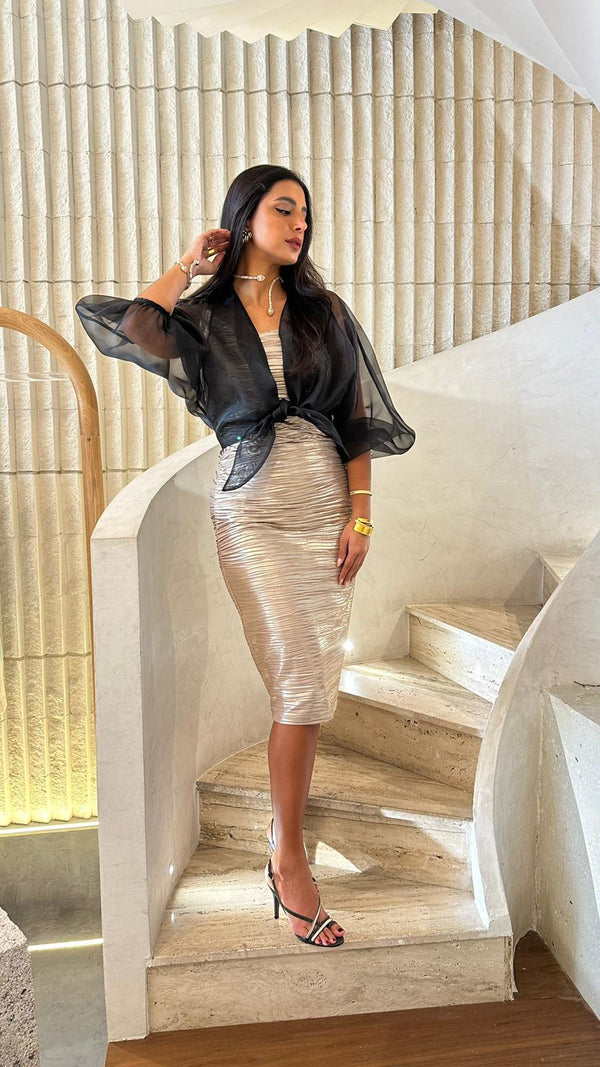 One Shoulder Metallic Dress