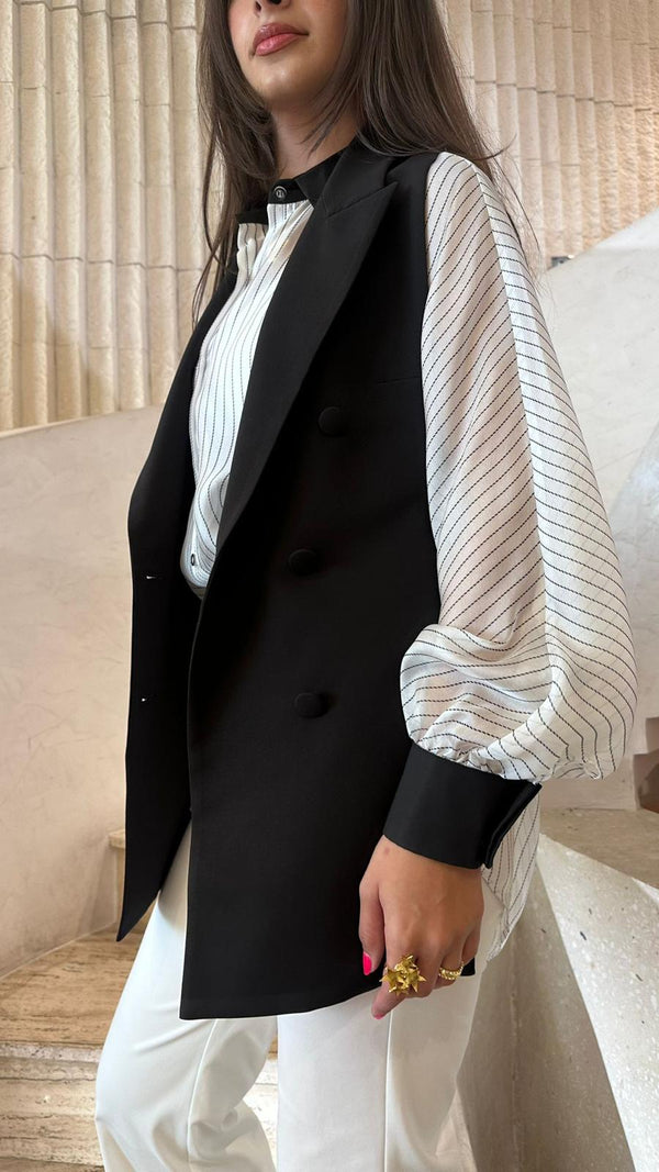 44-7008 Semi Transparent Striped Shirt قميص مخطط شبه شفاف