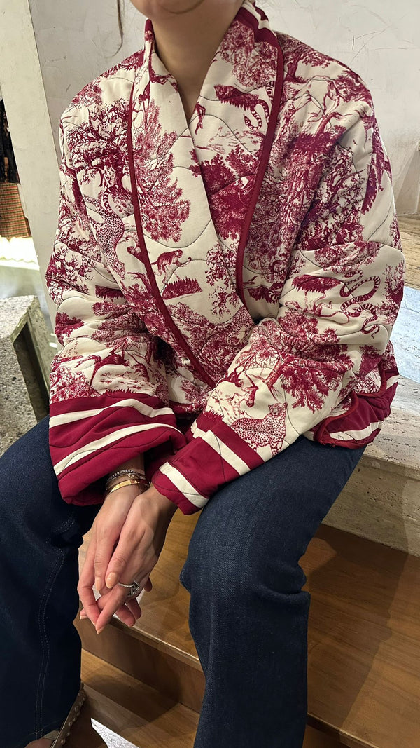 KE7903 Quilted Safari Printed Jacket سترة مبطنة مطبوعة بنقشة سفاري