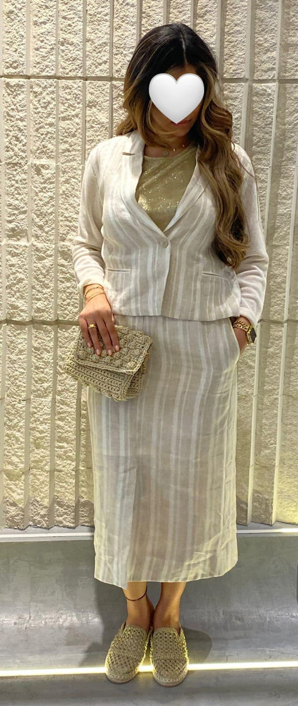 Striped Midi Linen Skirt - 25S-7084