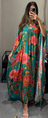 BL6 Satin Long Printed Kaftan Dress - Brown Loft