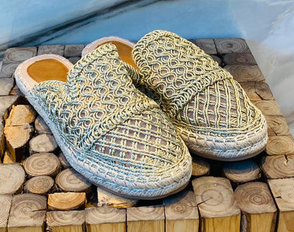 53-9599 Woven Knitted Flat Espadrille with Closed Toe - Brown Loft