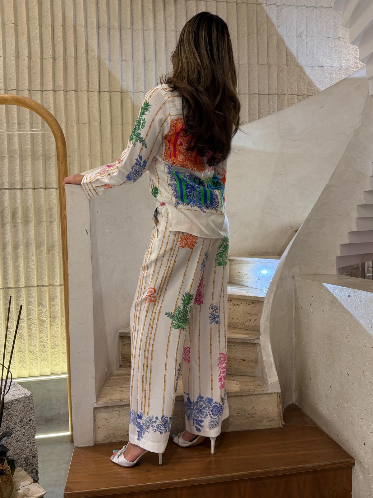 33652 Wide Leg Tropical Prints Pant