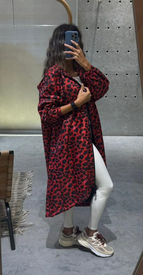 MF2401001 (Hooded Animal Print Oversized Raincoat) مقنعين طباعة الحيوان المتضخم معطف واق من المطر