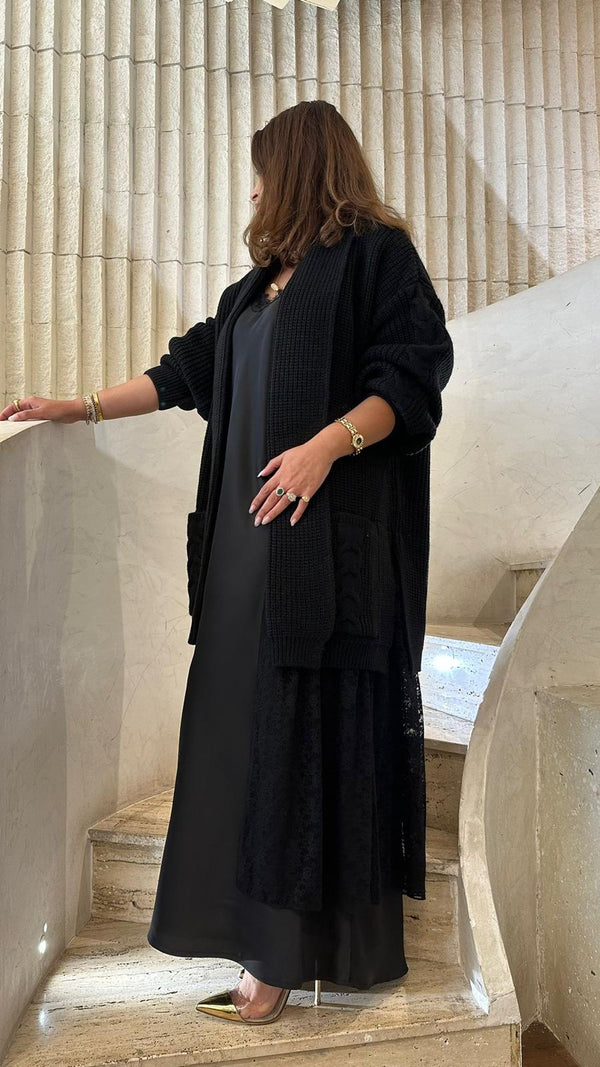 8401.5014 Shawl Collared Long Knit Cardigan كارديجان طويل محبوك بياقة شال