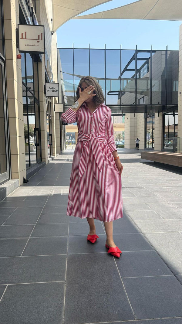 Red/White Striped Poplin Dress - 32510