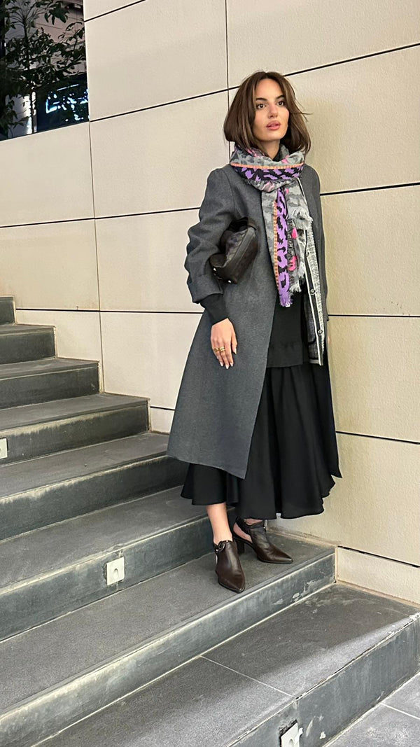 24W-5068 Collared Wool Coat معطف من الصوف بياقة