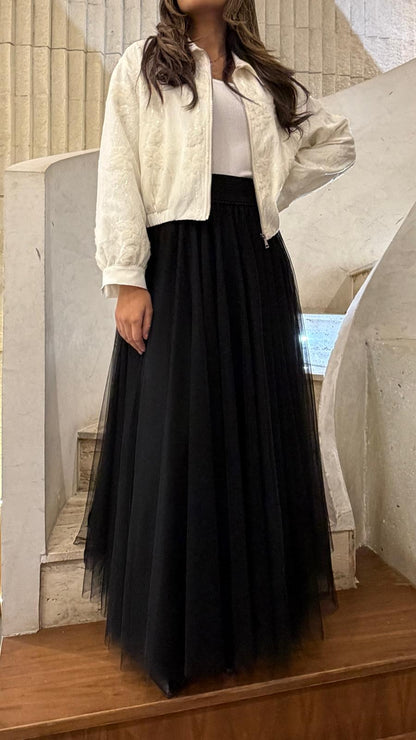 08365 Long Tulle Skirt  تنورة تول طويلة - Brown Loft