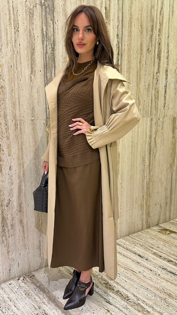 EA-24W364  Belted Trench Coat Dress فستان معطف واقٍ من المطر بحزام