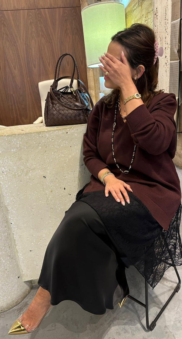 8401.5032 Rib Knit Lace Tunic Top بلوزة تونيك دانتيل محبوكة