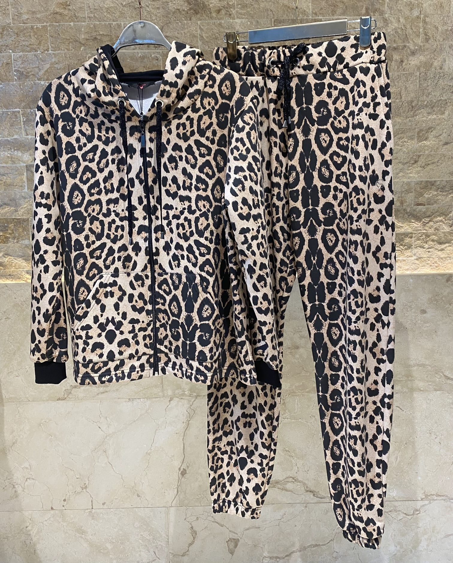 255176121 Leopard Print Oversized Jacket and Pants Set - Brown Loft