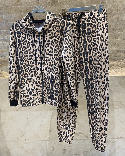 255176121 Leopard Print Oversized Jacket and Pants Set - Brown Loft