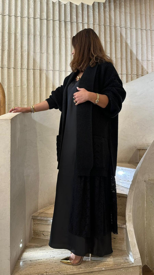 8401.5014 Shawl Collared Long Knit Cardigan كارديجان طويل محبوك بياقة شال