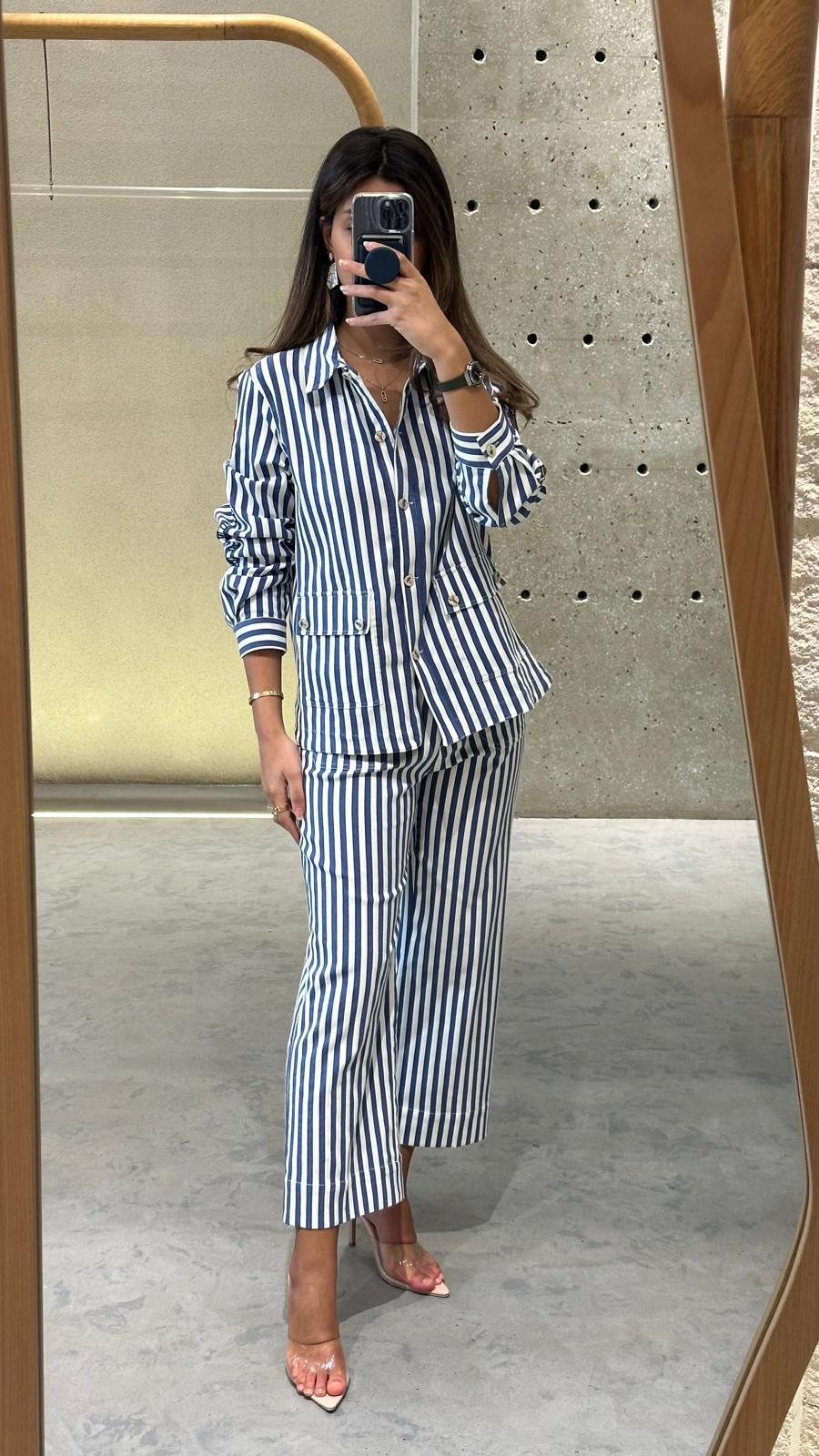 32475 Buttoned Zippered Straight Cut Striped Pants - Brown Loft