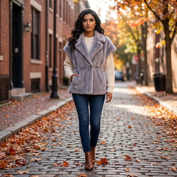 Jackie سترة كبيرة الحجم من الفرو الصناعي