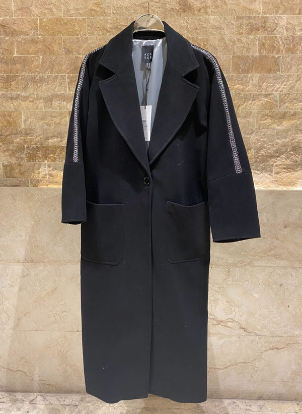 54-9011 Coat with Rhinestone Trim معطف مع زخرفة حجر الراين