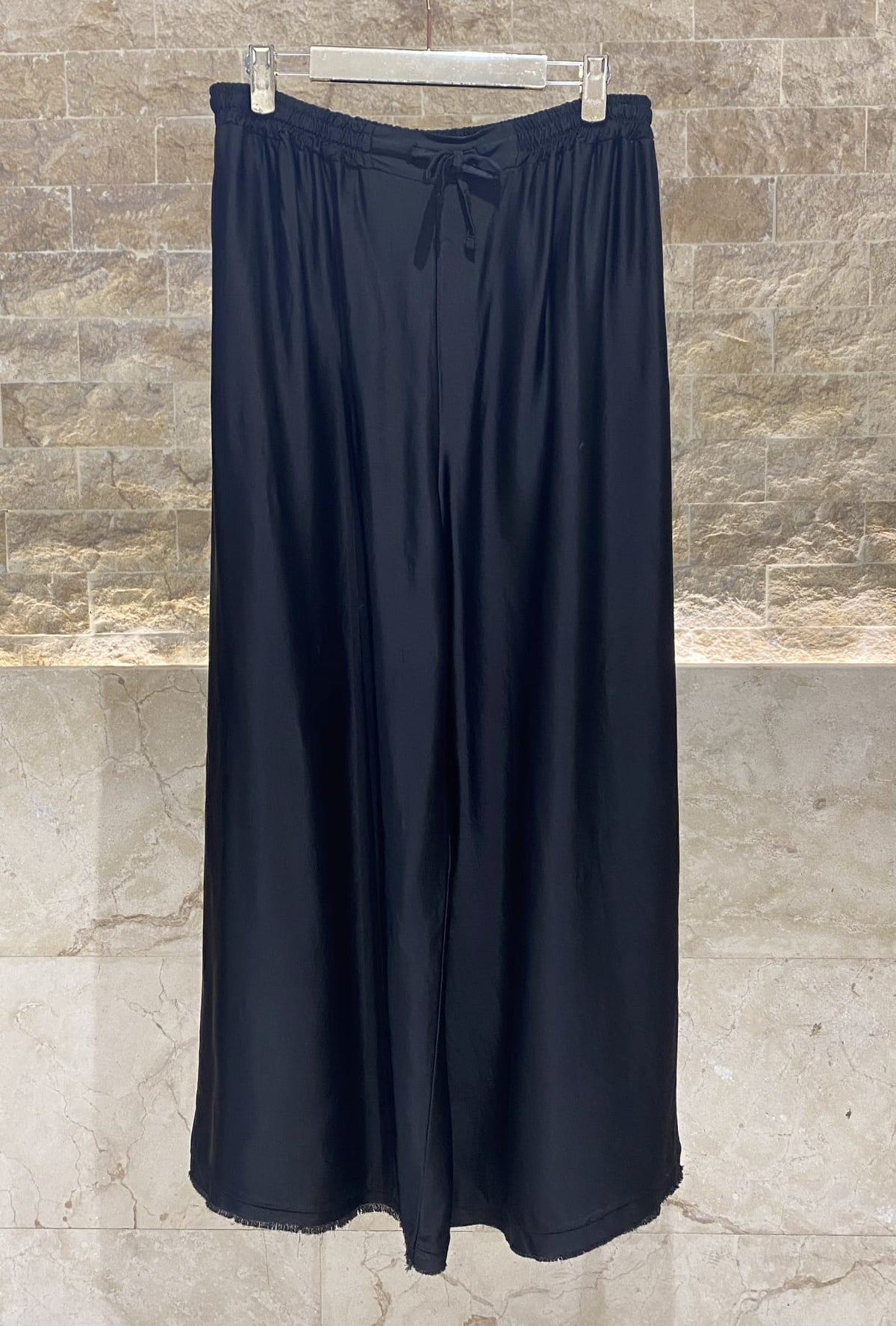 MJ33123 High Waist Wide Leg Satin Pants - Brown Loft