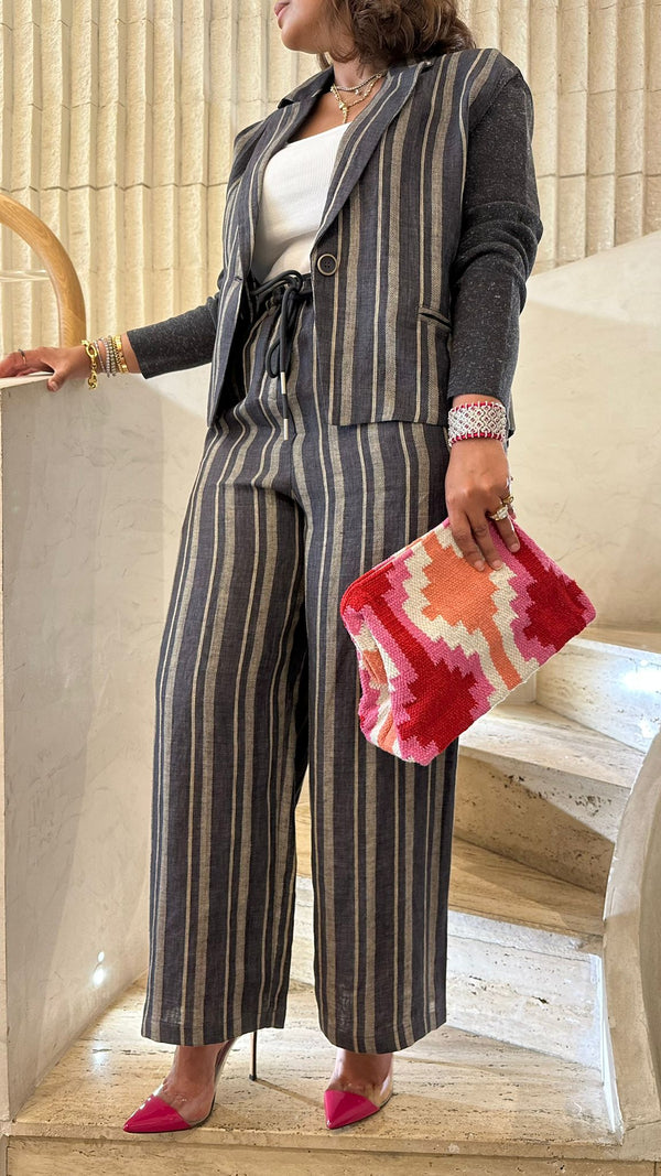 Striped Crop Linen Jacket