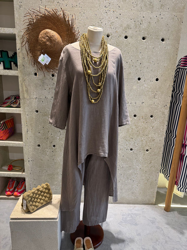 Oversized Linen Shirt and Wide Leg Pants Set - JY14777