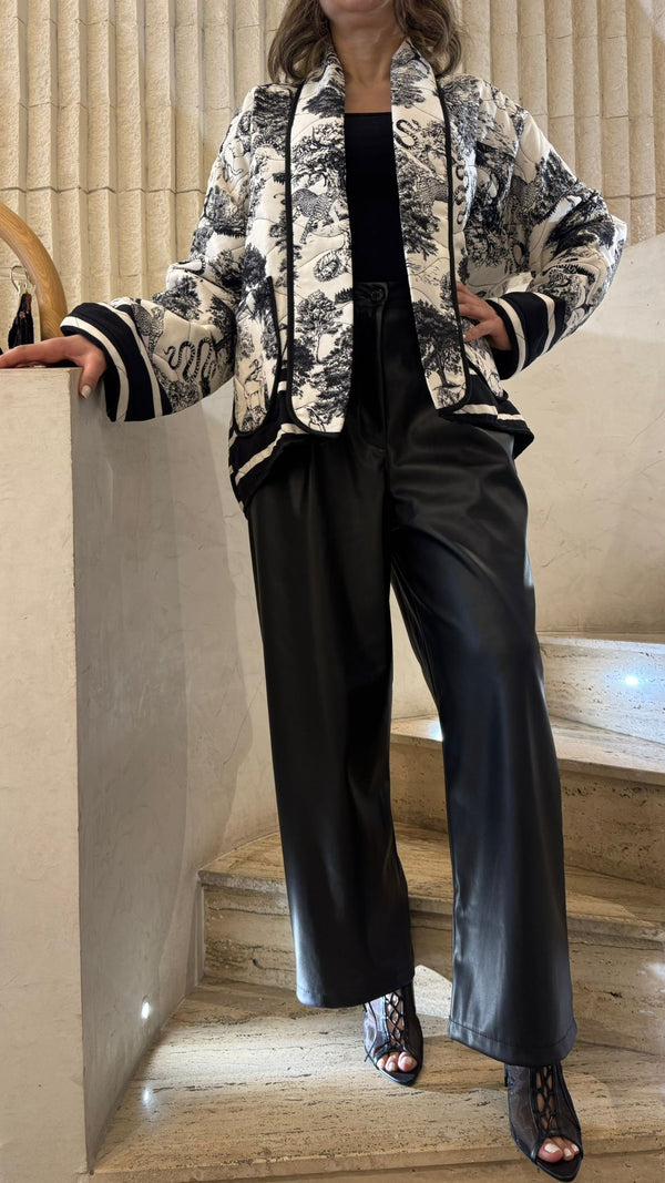 KE7903 Quilted Safari Printed Jacket سترة مبطنة مطبوعة بنقشة سفاري