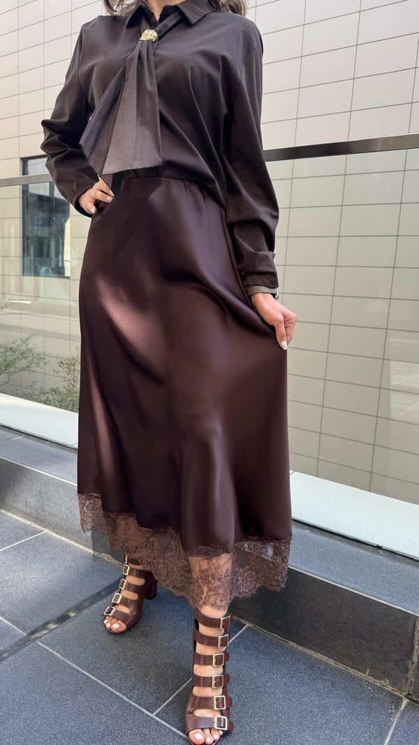 BCL5029VSC Satin Lace Skirt تنورة الدانتيل الساتان