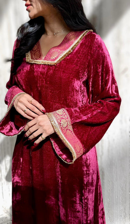 Velvet Fringe Kaftan - Brown Loft