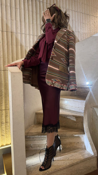 35983 Jacquard Jacket - Brown Loft