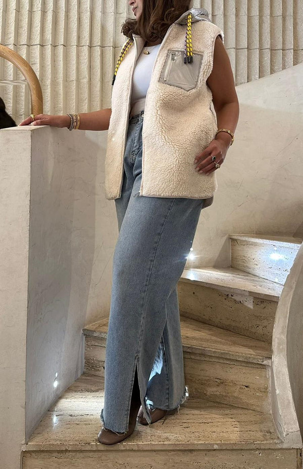 Mila سترة صوفية بسحاب وغطاء رأس بلون مغاير