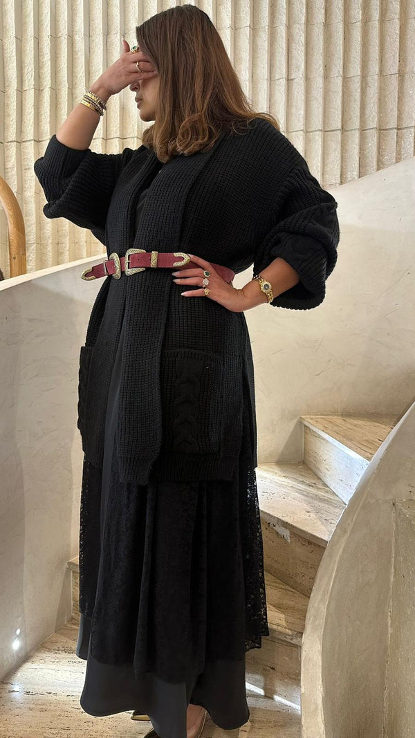 8401.5014 Shawl Collared Long Knit Cardigan كارديجان طويل محبوك بياقة شال