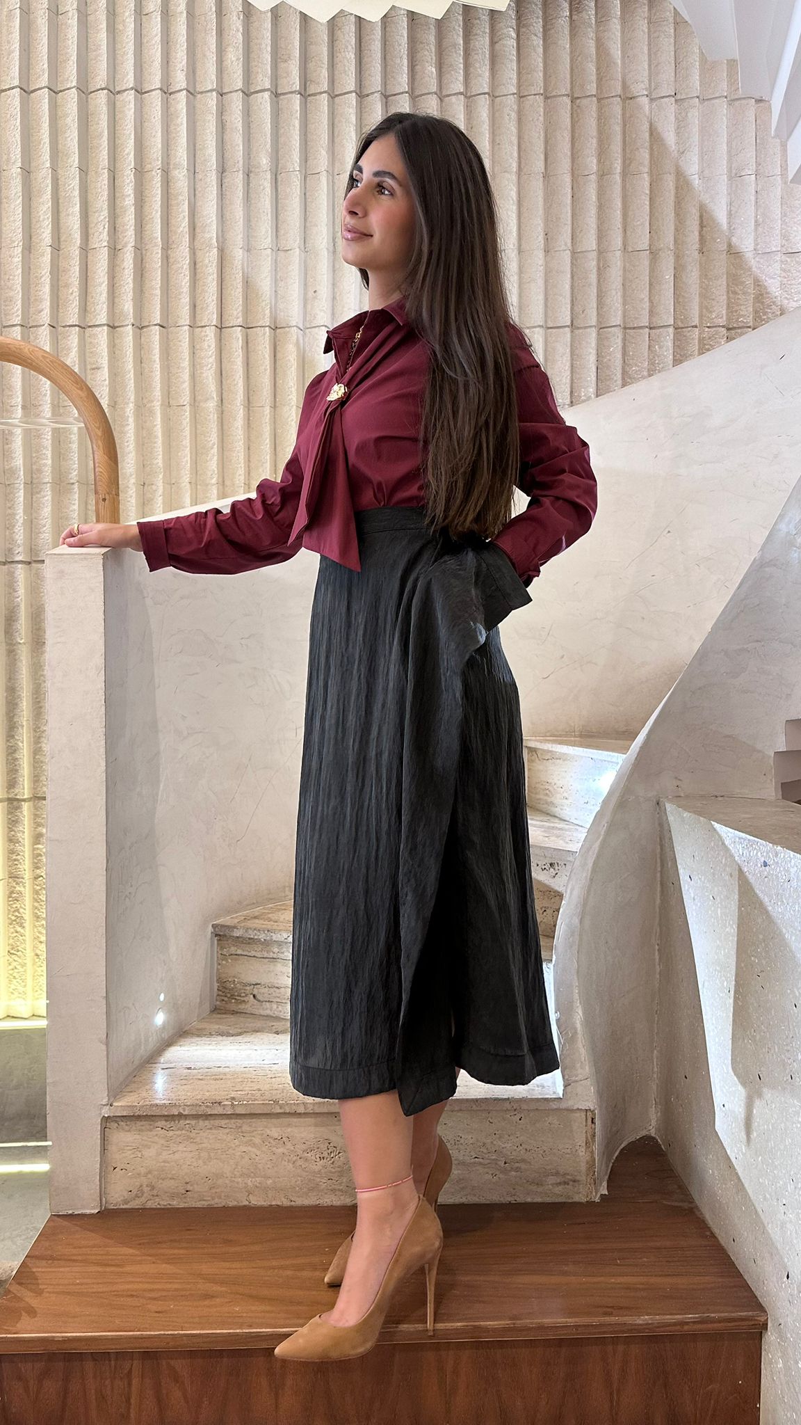 25S-7045 Shiny A-Line Skirt - Brown Loft