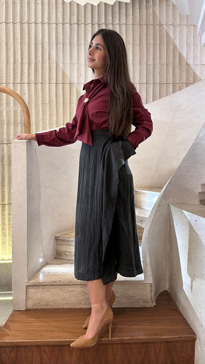 25S-7045 Shiny A-Line Skirt - Brown Loft
