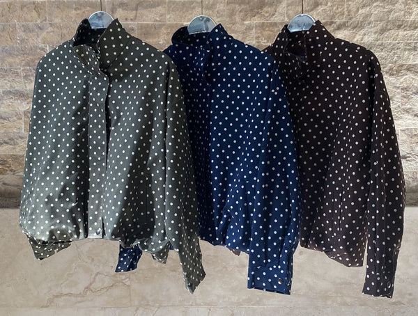DB14745 Polka Dot Print Short Jacket جاكيت قصير بطبعة نقاط البولكا
