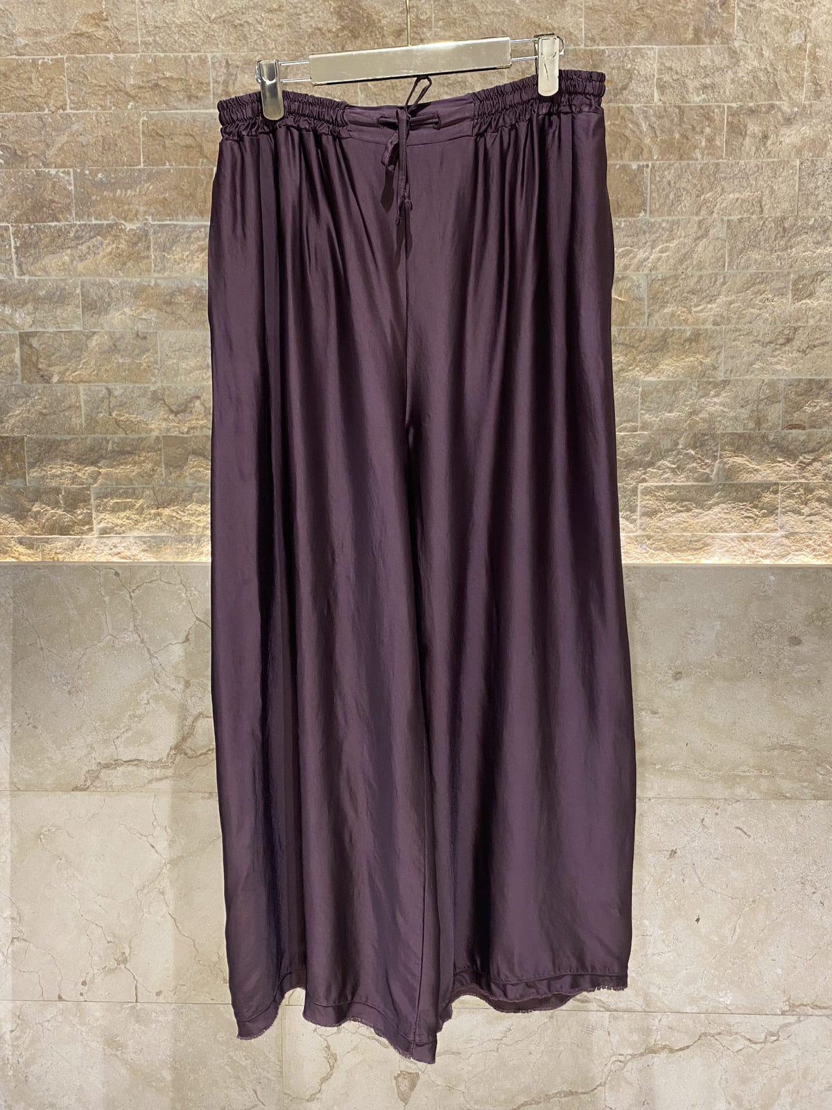MJ33123 High Waist Wide Leg Satin Pants - Brown Loft