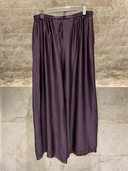MJ33123 High Waist Wide Leg Satin Pants - Brown Loft
