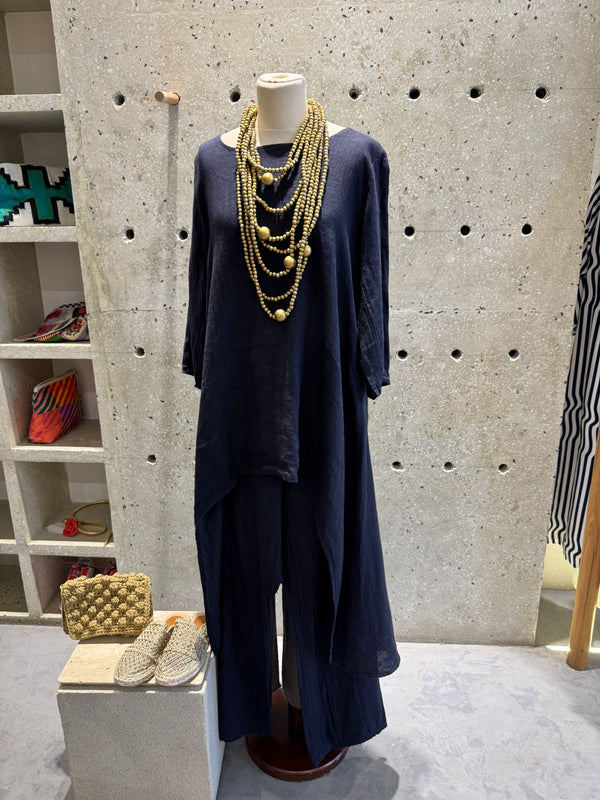 Oversized Linen Shirt and Wide Leg Pants Set - JY14777