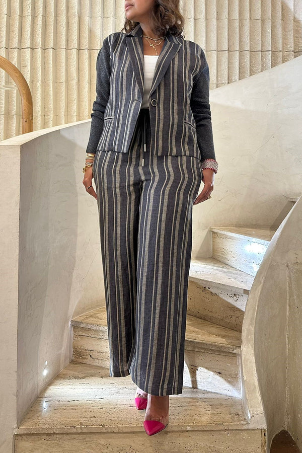 Striped Crop Linen Jacket