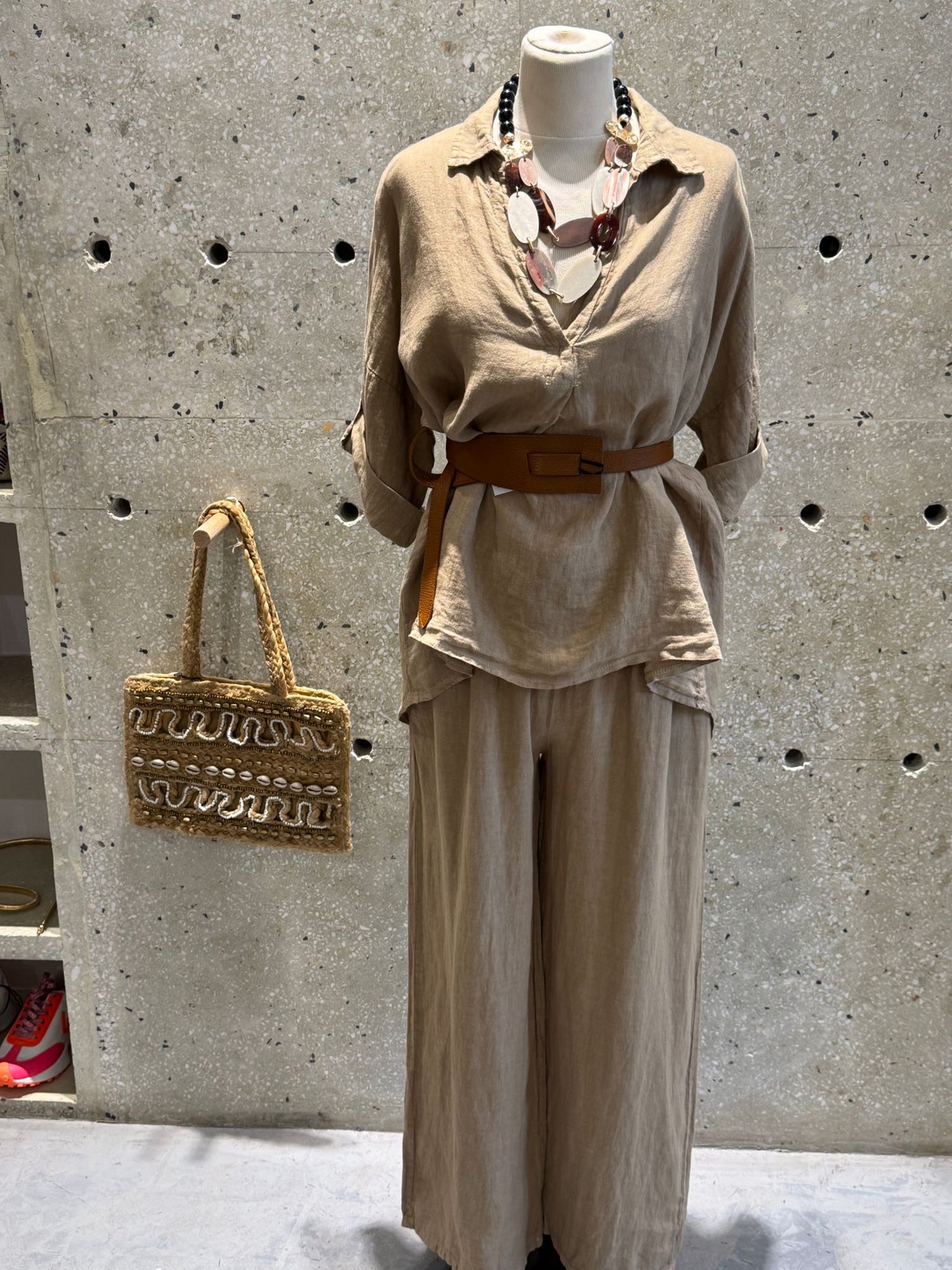 JY17737 Oversized Linen Set - Brown Loft