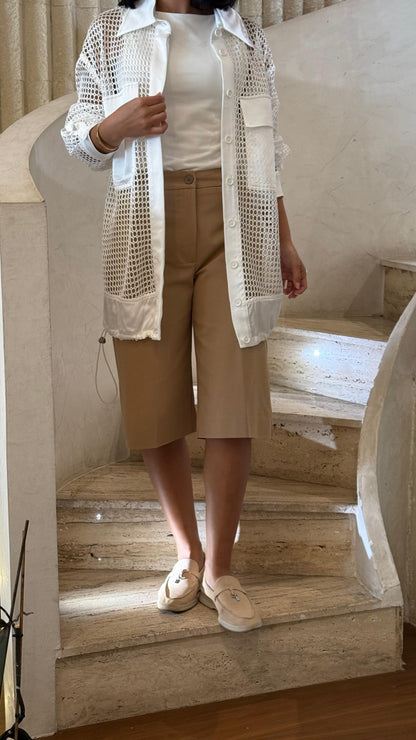 53-5068 High Waist Buttoned Zippered Bermuda Shorts - Brown Loft