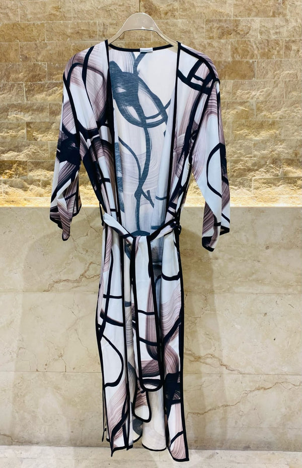 43-3335 (Patterned Linen Long Kimono) كيمونو طويل من الكتان منقوش