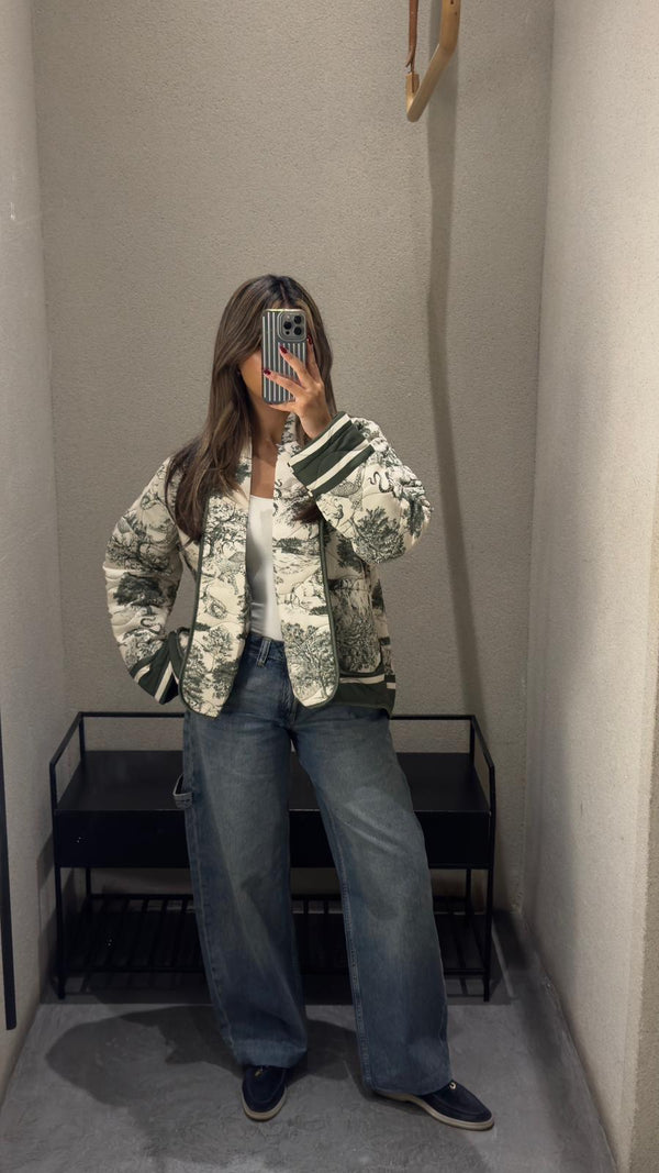 KE7903 Quilted Safari Printed Jacket سترة مبطنة مطبوعة بنقشة سفاري