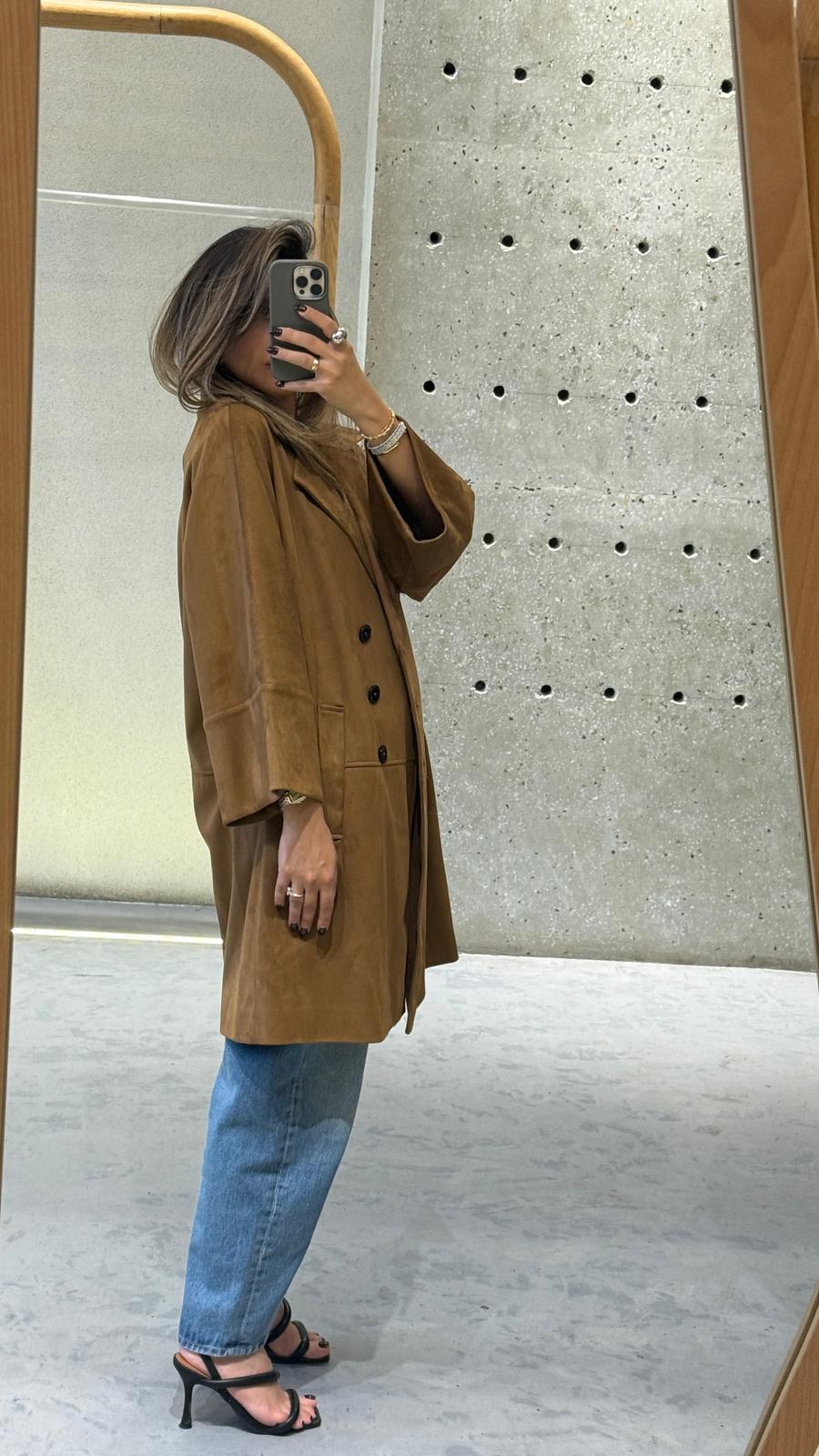 2502002 Faux Suede Coat - Brown Loft