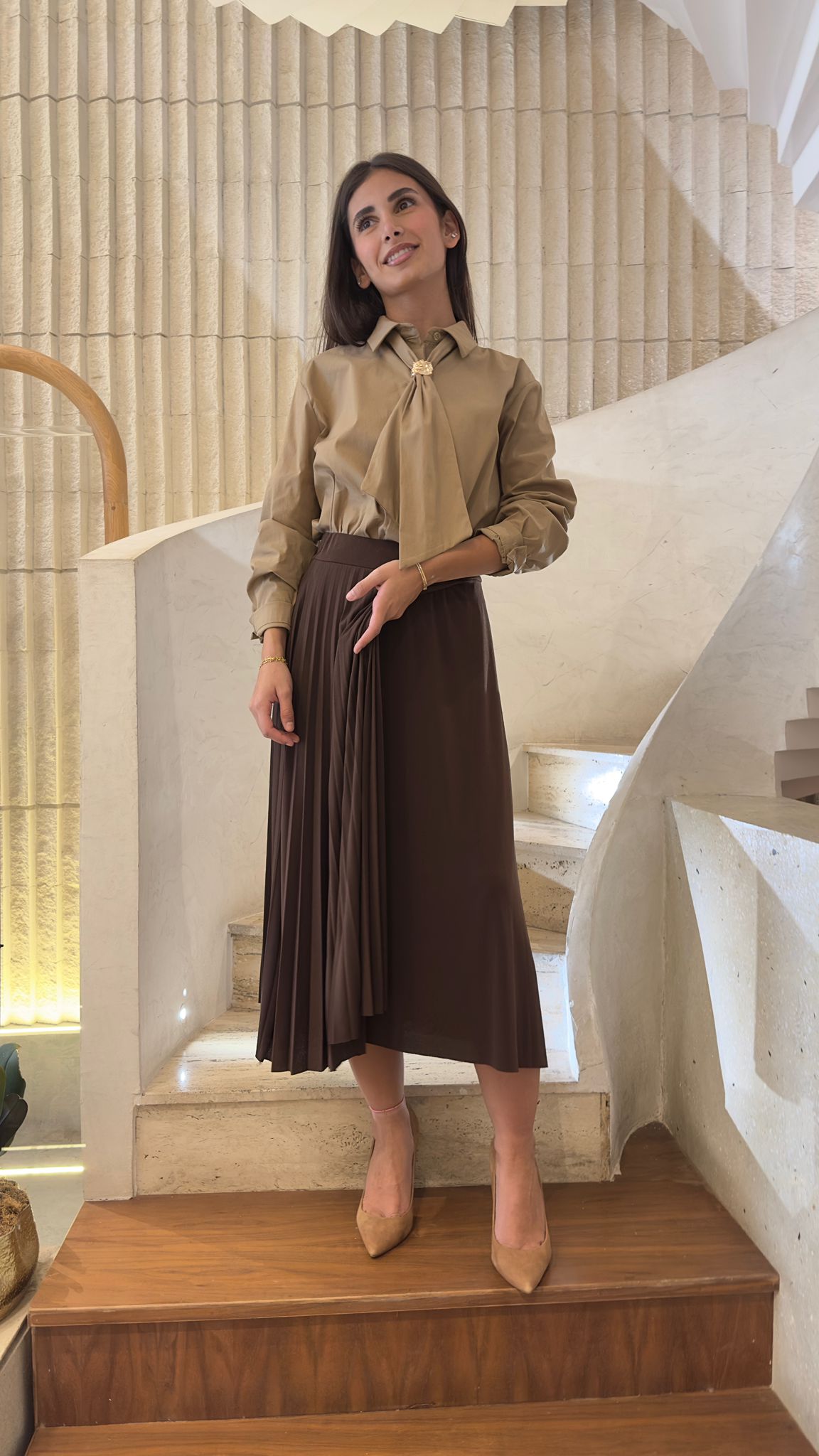 MF53075 Overlap Pleated Skirt - Brown Loft
