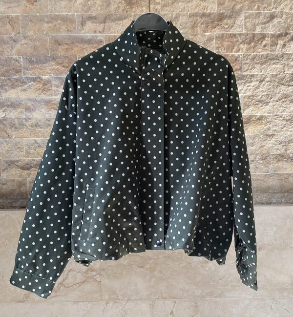DB14745 Polka Dot Print Short Jacket جاكيت قصير بطبعة نقاط البولكا
