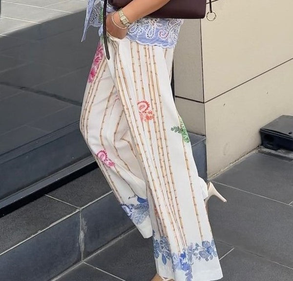 33652  Wide Leg Tropical Prints Pant بنطال واسع الساقين بنقوش استوائية