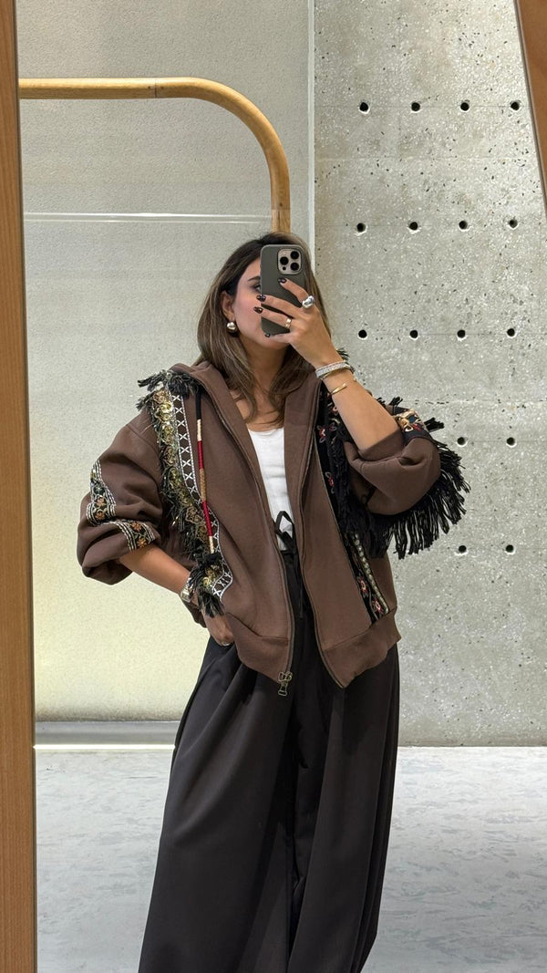 35439 Zip Up Hooded Sweatshirt Jacket سترة رياضية بغطاء رأس وسحاب