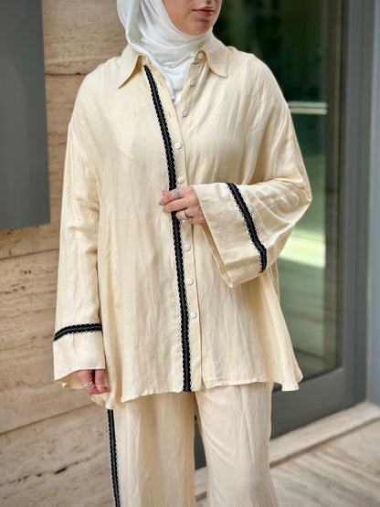 Oversized Linen Long Back Shirt - 8301.3015 - Brown Loft