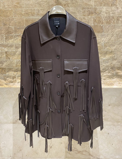 54-1043 Faux Leather Jacket with Fringe - Brown Loft