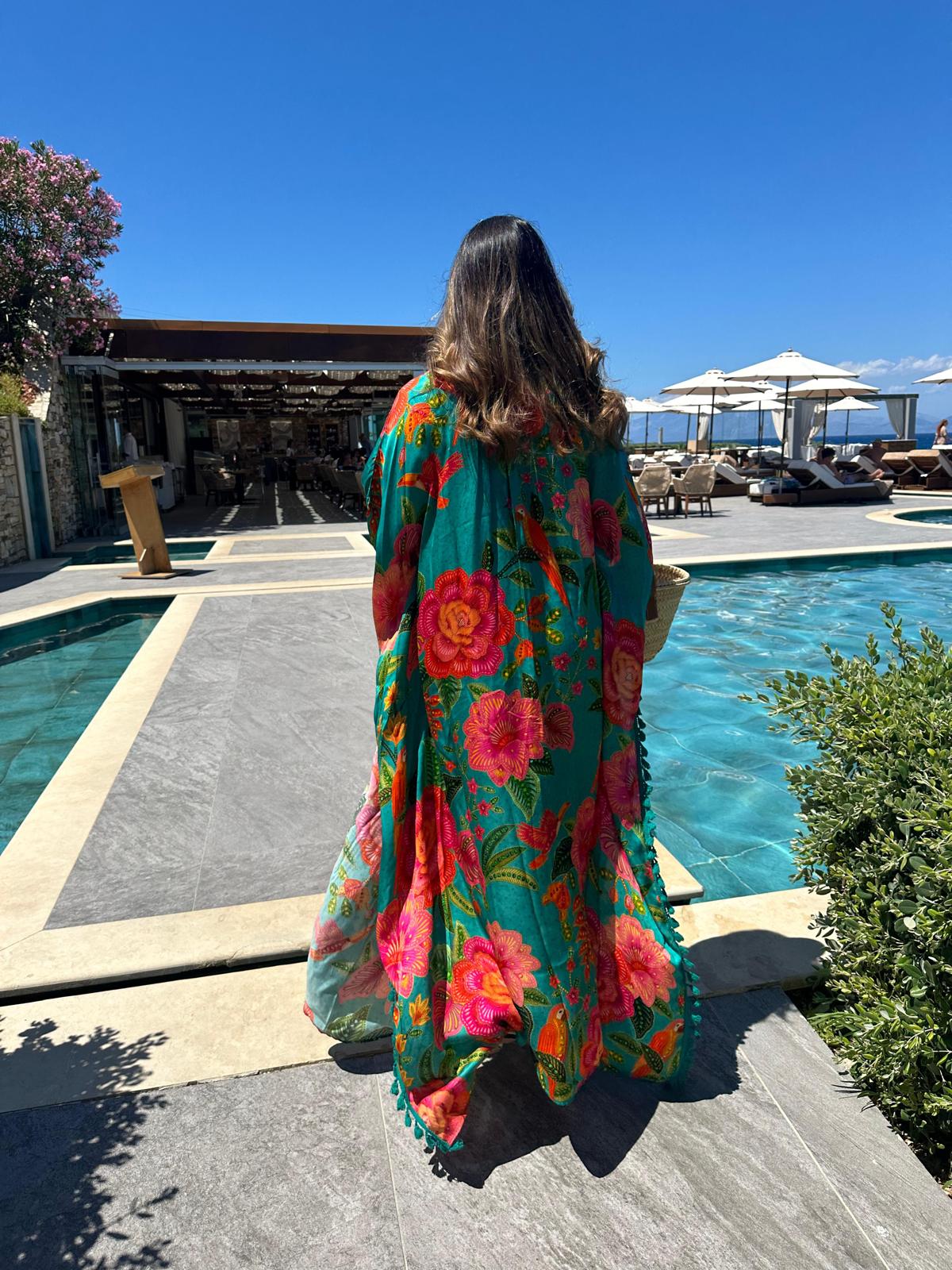 BL6 Satin Long Printed Kaftan Dress - Brown Loft